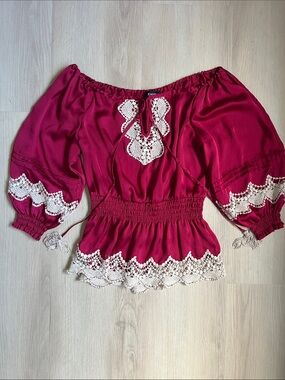 Bebe Y2K Off-Shoulder Boho Blouse with smocked waist